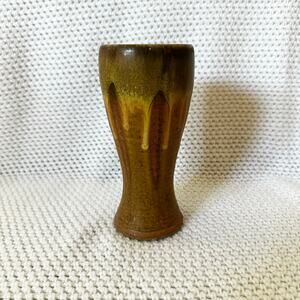 Brown Dripped Pottery Glazed Ceramic Vase Signed ASH '09 Artisan Swirl